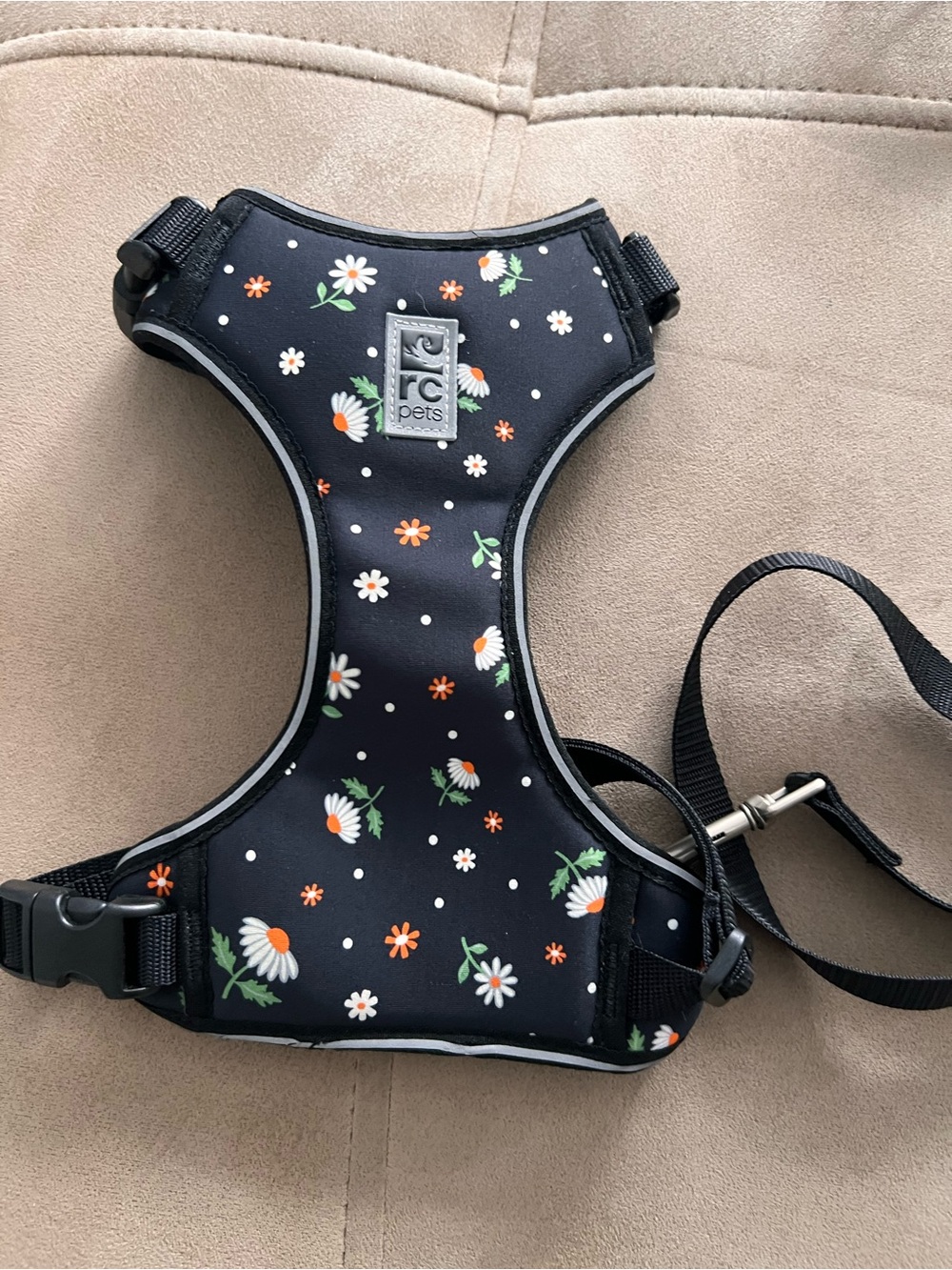 Black Floral Harness with Leash size large for small dogs/ cats / bunny